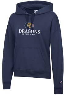 Champion Drexel Dragons Womens Navy Blue Mascot Stacked Powerblend Hooded Sweatshirt