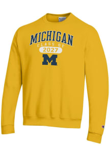 Champion Michigan Wolverines Mens Yellow Class of 2027 Powerblend Long Sleeve Crew Sweatshirt
