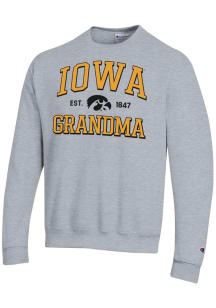 Champion Iowa Hawkeyes Mens Grey Est. Date Grandma Powerblend Long Sleeve Crew Sweatshirt