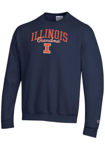Champion Illinois Fighting Illini Mens Navy Blue Grandma Script Powerblend Long Sleeve Crew Sweats..