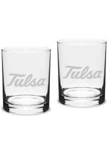 Tulsa Golden Hurricane Hand Etched Set Rock Glass - White