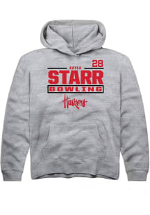 Kayla Starr Rally Nebraska Cornhuskers Youth NIL Stacked Box Long Sleeve Player Hoodie Grey