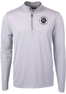 Cutter and Buck New England Revolution Mens Grey Virtue Eco Pique Stripe Big and Tall Qtr Zip