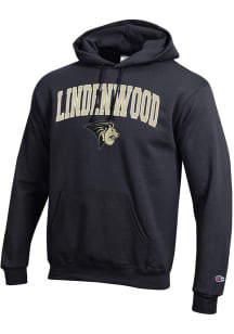 Champion Lindenwood Lions Mens Black Arch Mascot Powerblend Long Sleeve Hoodie