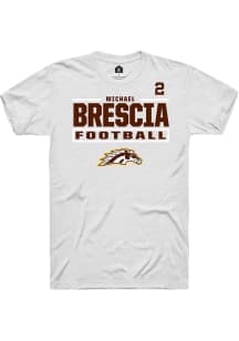 Michael Brescia Western Michigan Broncos White Football NIL Stacked Box Short Sleeve Player T Shir..