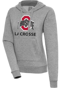 Antigua Ohio State Buckeyes Womens Grey Heather Lacrosse Victory Hooded Sweatshirt