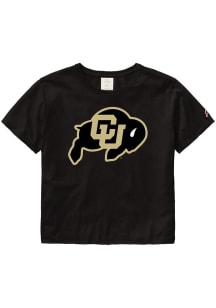 Colorado Buffaloes Womens Black Clothesline Crop Short Sleeve T-Shirt