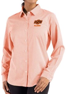 Cutter and Buck Oklahoma State Cowboys Womens Alumni Epic Confidence Gingham Long Sleeve Orange Dr..