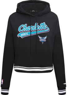 Pro Standard Charlotte Hornets Womens Black Script Tail Cropped Hooded Sweatshirt