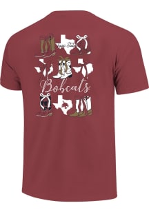 Texas State Bobcats Womens Maroon Boots and Bows Short Sleeve T-Shirt