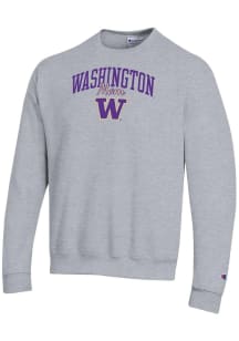 Champion Washington Huskies Mens Grey Mom Script Powerblend Long Sleeve Crew Sweatshirt