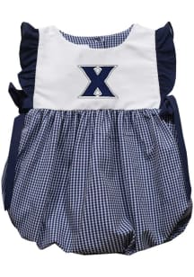 Vive La Fete Xavier Musketeers Baby Girls Navy Blue Gingham Bubble Short Sleeve Dress
