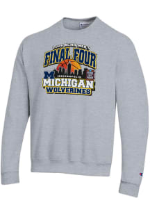 Champion Michigan Wolverines Mens Grey 2026 Men's Basketball Final Four Bound Long Sleeve Crew Swe..