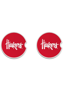 Nebraska Cornhuskers Wordmark Set of 2 Car Coaster - White