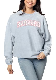 Harvard Crimson Womens Blue Floral Corded Crew Crew Sweatshirt