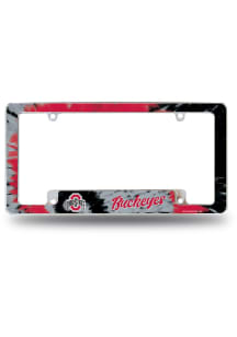 Ohio State Buckeyes Tie Dye All Over Chrome License Plate Frame - White