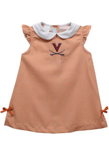 Vive La Fete Virginia Cavaliers Baby Girls Orange Gingham Short Sleeve Dress