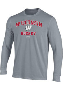 Under Armour Wisconsin Badgers Grey Hockey Performance Long Sleeve T Shirt