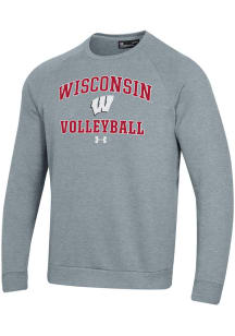 Under Armour Wisconsin Badgers Mens Grey Volleyball Rival Long Sleeve Crew Sweatshirt