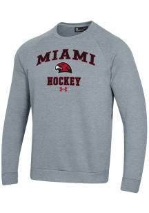 Under Armour Miami RedHawks Mens Grey Hockey Rival Long Sleeve Crew Sweatshirt