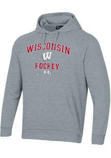 Under Armour Wisconsin Badgers Mens Grey Hockey Rival Long Sleeve Hoodie