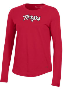 Under Armour Maryland Terrapins Womens Red Performance LS Tee