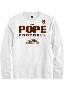 Joey Pope Western Michigan Broncos White Football NIL Stacked Box Long Sleeve Player T Shirt
