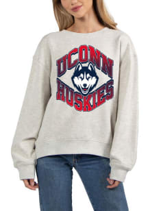 UConn Huskies Womens Ash Old School Kick Return Crew Sweatshirt
