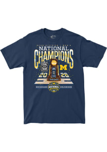 Michigan Wolverines Navy Blue 2026 National Champs Trophy Short Sleeve Fashion Player T Shirt