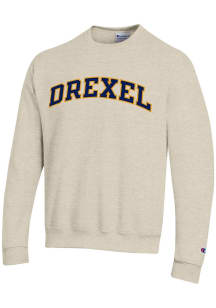 Champion Drexel Dragons Mens Oatmeal Tackle Twill Arch Name Long Sleeve Crew Sweatshirt