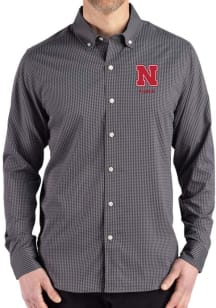 Cutter and Buck Nebraska Cornhuskers Mens Black Alumni Gingham LS Woven Long Sleeve Dress Shirt