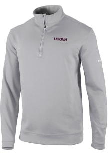 Columbia UConn Huskies Mens Grey Heat Seal Omni Wick Wickhams Hills Long Sleeve Qtr Zip Pullover