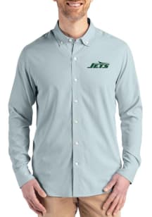 Cutter and Buck New York Jets Mens Green Epic Confidence Pinstripe Long Sleeve Dress Shirt