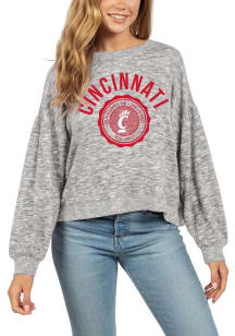 Cincinnati Bearcats Womens Grey Puff Graphic Style Crew Sweatshirt