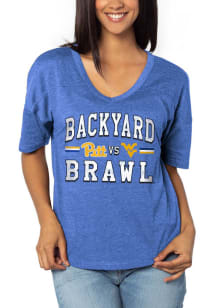 Pitt Panthers Womens Blue Backyard Brawl Happy Design Short Sleeve T-Shirt