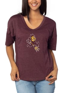 Arizona State Sun Devils Womens Maroon Happy Smile Short Sleeve T-Shirt