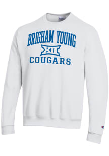 Champion BYU Cougars Mens White B12 Arch Powerblend Long Sleeve Crew Sweatshirt
