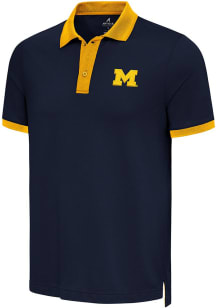 Antigua Michigan Wolverines Mens Blue Noble Colorblock Short Sleeve Polo