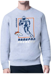 Starter Denver Broncos Mens Grey Grid Long Sleeve Crew Sweatshirt