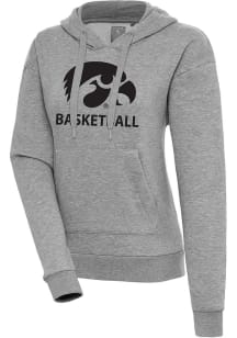 Antigua Iowa Hawkeyes Womens Grey Heather Basketball Victory Hooded Sweatshirt
