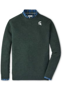 Peter Millar Michigan State Spartans Mens Green Autumn Crest Honeycomb Long Sleeve Sweater