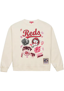 Mitchell and Ness Cincinnati Reds Womens White Sketched out Crew Sweatshirt
