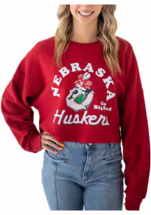 Gameday Social Nebraska Cornhuskers Womens Red Archival Cropped Corded Crew Sweatshirt