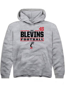 Ben Blevins Rally Cincinnati Bearcats Youth NIL Stacked Box Long Sleeve Player Hoodie Grey