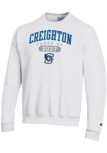 Champion Creighton Bluejays Mens White Class of 2027 Powerblend Long Sleeve Crew Sweatshirt