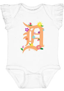 Detroit Tigers Baby White Floral Primary Logo Short Sleeve One Piece