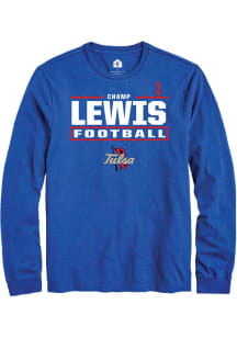 Champ Lewis Tulsa Golden Hurricane Blue Football NIL Stacked Box Long Sleeve Player T Shirt