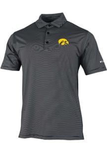 Columbia Iowa Hawkeyes Mens Black Heat Seal Double Hit Short Sleeve Polo