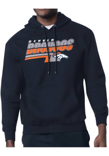 Starter Denver Broncos Mens Navy Blue Logo Push Long Sleeve Hoodie