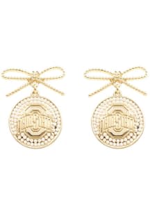 Ohio State Buckeyes Logo Pearl Bow Womens Earrings
